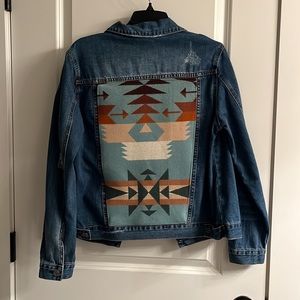 Denim jacket with pendelton accent